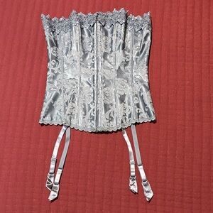 Fredericks of Hollywood Dark Gray Straight Corset with Lace Details, Sz 34